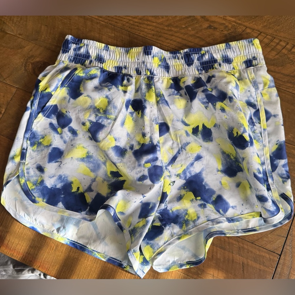 Women's Blue and Yellow Patterned Shorts